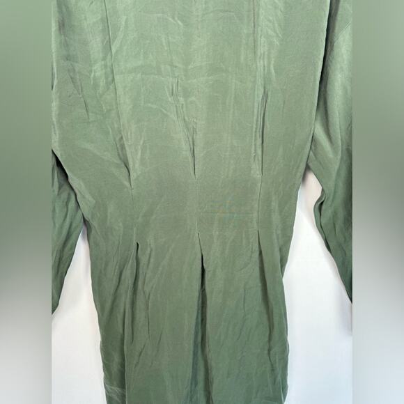 Zara V Neck Lace Up Corset Long Sleeves Flowy Mini Dress Khaki Green Size Large - Picture 11 of 14